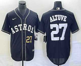 Men%27s Houston Astros #27 Jose Altuve Number Black Cool Base Stitched Baseball Jersey